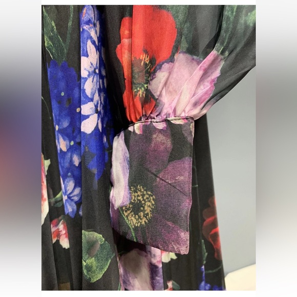 Mac Duggal Sz 2 Black Floral Print Chiffon Long Sleeve Maxi Dress - Picture 7 of 11